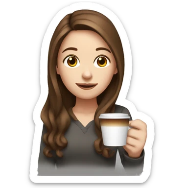 White girl, with brown hair, holding coffee sticker