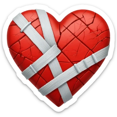 A broken red heart with a band-aid sticker