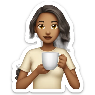 Mixed race Girl with long hair sipping tea  sticker