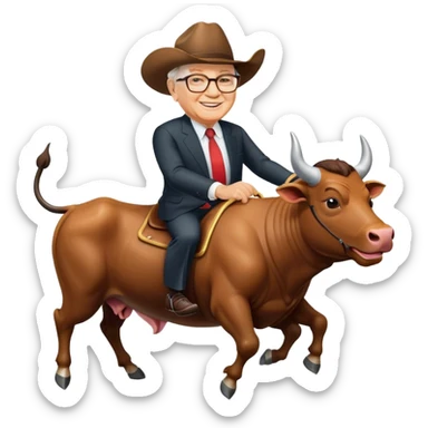 happy Warren Buffet riding bull sticker