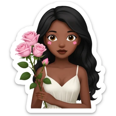 woman of God (black girl, super feminine and pretty, modern, long hair, white dress, pink flowers in hand) sticker