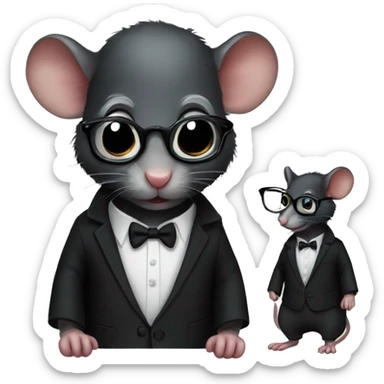 Black rat wearing a black suit and glasses and beautiful pant sticker