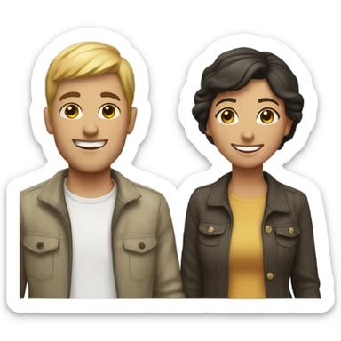 happy couple in casual attire sticker