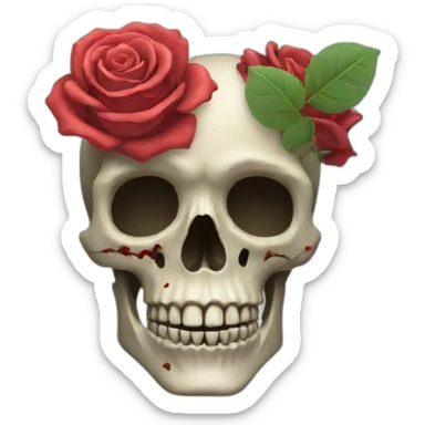 A skeleton head with roses inside it sticker
