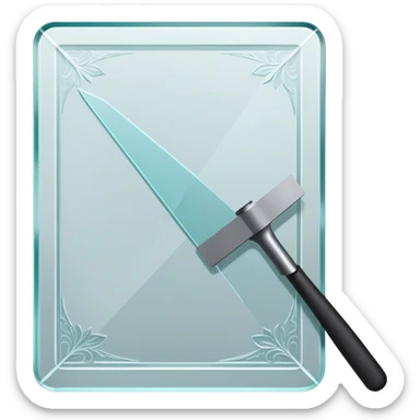 Glass carving icon, large piece of glass being etched with carving tools, fine lines and patterns on the glass surface, glass cutter, minimalistic style, clean lines, transparent background. sticker