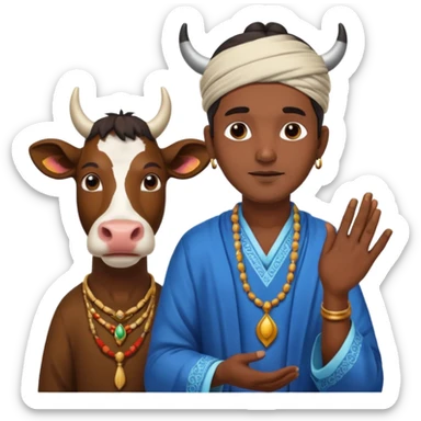 Indian man worshipping cow sticker