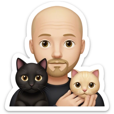 bald man with blonde goatee and black cat sticker