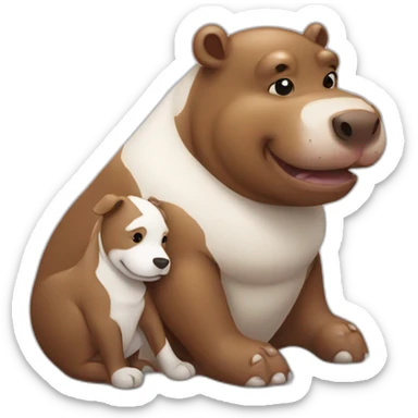 Brown Hippopotamus and White dog hugging  sticker