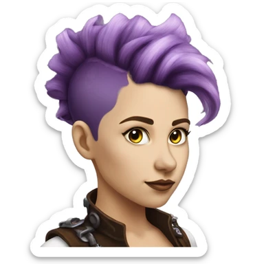 Photorealistic steampunk profile short mohawk purple wavy  on Caucasian girl with small nose round face sticker