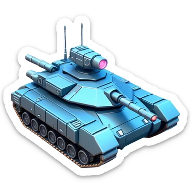 Clash of Clans aesthetic: Cinematic Playful Space Tank Emoji, rendered in a 3D vector-style similar to standard emojis with minimal shading and bold, simplified shapes. A robust, isometric armored vehicle with sleek futuristic plating and energy cannons, softly glowing with a high-tech cosmic combat charm. Simplified yet unmistakably iconic, highly detailed and consistent, glowing with a soft radiant shine and high gloss. Stylized with a touch of intergalactic warfare and a soft glowing outline, capturing the essence of a futuristic battle machine with a friendly, playful spirit! sticker