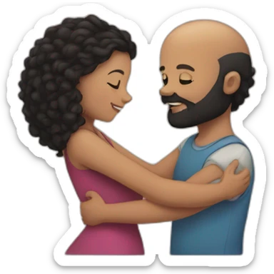 Bald boy with black beard hugging a girl with curly dark hair sticker