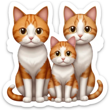 3 sibling cats all different natural colours; 1 is ginger and white, the next is brown tabby and white and the third is a calico sticker