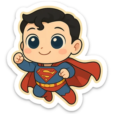 Make Superman's eyes even bigger, keep the chibi style, with no background. sticker