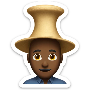 a man with a reverse funnel hat  on his head to show his stupidity sticker