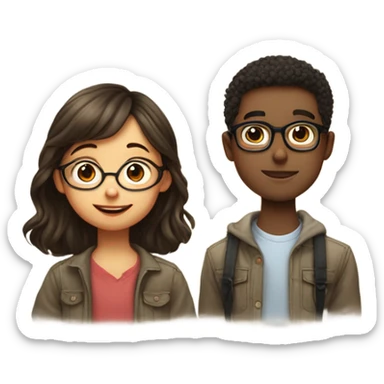 a cute boy without a beard and a cute girl with more or less long hair with glasses giving a kiss on the man's cheek sticker