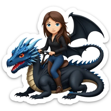Me, a white female with long brown hair and blue eyes, wearing nothing but black clothes, and riding a VERY BLACK wyvern/dragon with HINTS of RED, to your work sticker