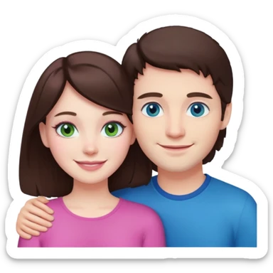 pink polaroid photo of a couple thats white with brunette hair blue and green eyes sticker