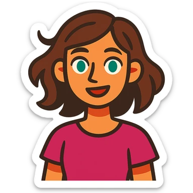 vibrant toon style girl with green eyes and slightly wavy brown hair sticker