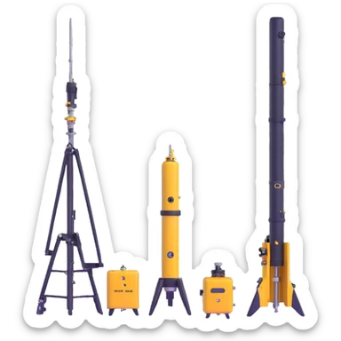 Collection of marine geology equipment including gravity corers, CTD sensors, and multi-beam sonar devices sticker