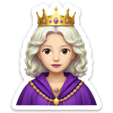 Queen with wavy white hair – golden crown, purple robe sticker