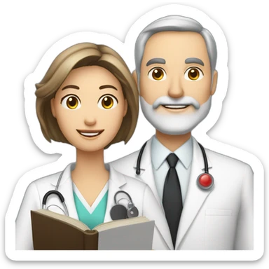 husband caucasian age 55 trimmed beard wearing dark business suit holding bible together, wife asian age 55 wearing nurse uniform, no children sticker