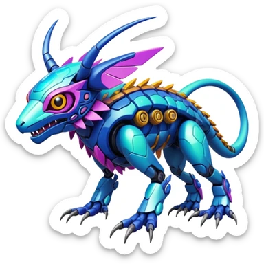  exotic colorful futuristic modern cyber-Fakémon-Digimon-Trico-Vernid-creature sticker