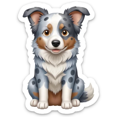 A merle border collie dog sitting, with blue and gray spotted coat, alert ears, and friendly expression sticker