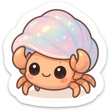 adorable crab with pearly pastel shell, shimmering effect, big eyes, minimal background sticker