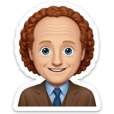 Larry Fine from the Three Stooges with blue eyes, reddish brown hair, brown suit sticker