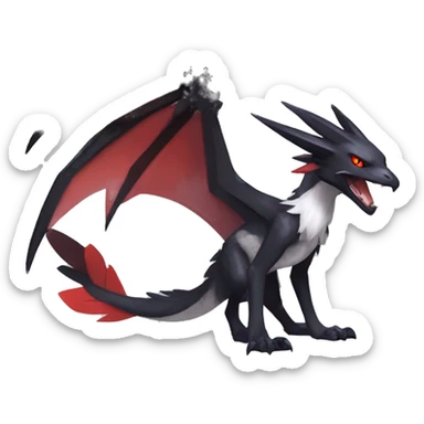 Black Cool Edgy Anthro Noivern-Nargacuga-Silvally-Sergal-Fakémon  with White and Red Edgy markings sticker