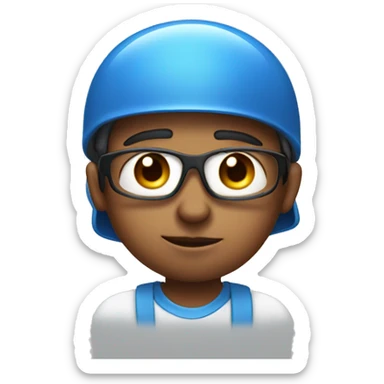 kid with blue helmet and unibrow with pencil in his nose and a shirt that says jeffy sticker