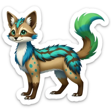 Feral Rare Fantasy vibrant colorful Vernid-Trico-species by LiLaiRa, random markings, tufted tail, tufted ears, full body sticker