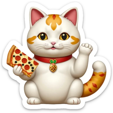 maneki neko with a pizza slice sticker