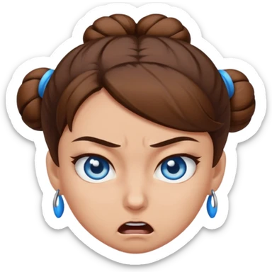 girl with blue eyes, brown hair in an angry brown bun sticker