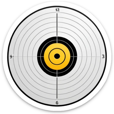 Paper target that has been shot with multiple black holes in the center sticker