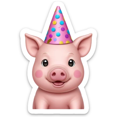 Party Pig – small pig with cone party hat and confetti sticker
