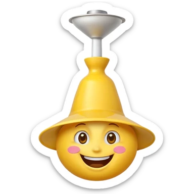 Crazy laughing emoji on upside-down kitchen funnel on its head (not a hat), wide smile, big eyes, cartoon emoji style, bright colors. sticker