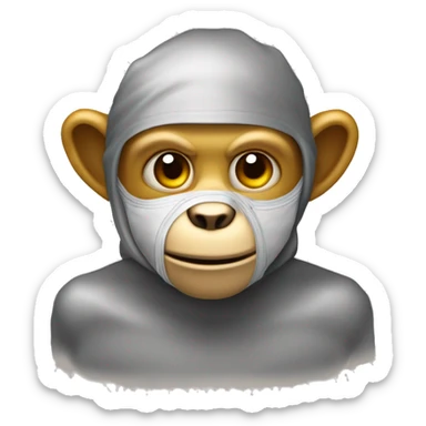 Créez une image d'un jeton métallique de couleur dorée. Au centre du jeton, il y a une illustration d'un singe qui porte un masque parce qu'il est malade sticker