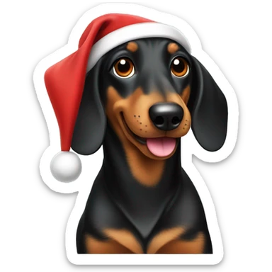 daschund dog black and tan wearing a santa hat sticker