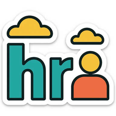 Add a friendly people icon to the HR logo, preserving a minimalist and contemporary style with a transparent background. sticker