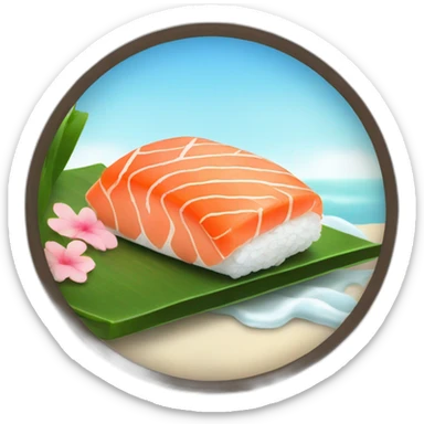 Sushi with salmon as a person getting a sun bath sticker