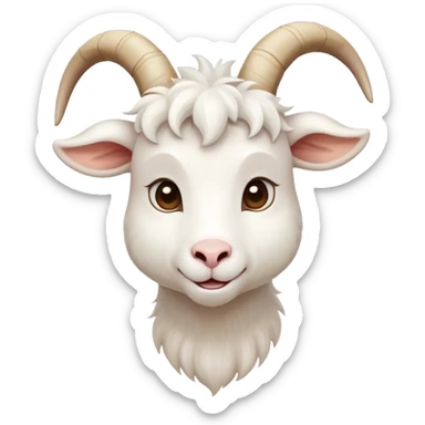 cinematic-cute-white-goat-portrait-emoji,-head-tilted-playfully-and-inquisitively,-featuring-a-fluffy,-immaculate-white-fur-with-charming-curved-horns,-round,-sparkling-eyes-filled-with-gentle-curiosity,-simplified-yet-irresistibly-adorable sticker