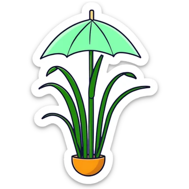 Tall reed-like papyrus plant with feathery tops, green stems and umbrella-shaped foliage sticker