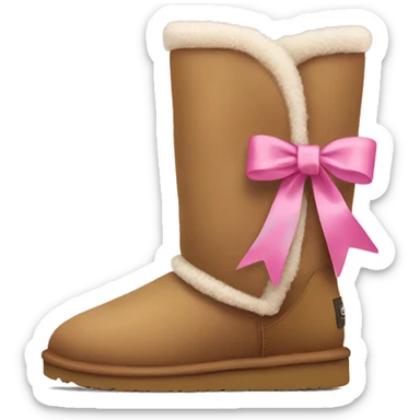 Ugg boots with a pink ribbon tied around them sticker