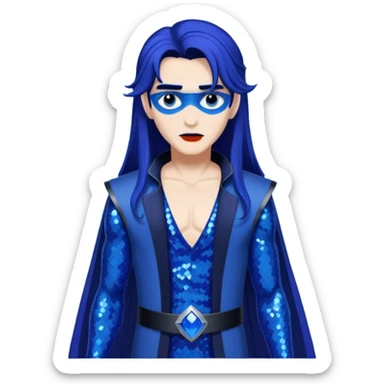 Hades from Lore Olympus with long indigo hair, indigo sequin outfit sticker