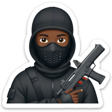 Black man with a black nike ski mask with a glock sticker