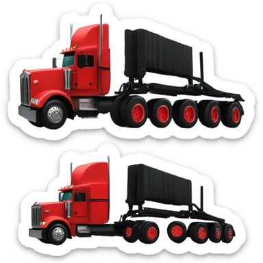 Peterbilt 389 stretch black with red frame with flat top and slash cut exhaust stacks and dual rear tires and flat bumper sticker