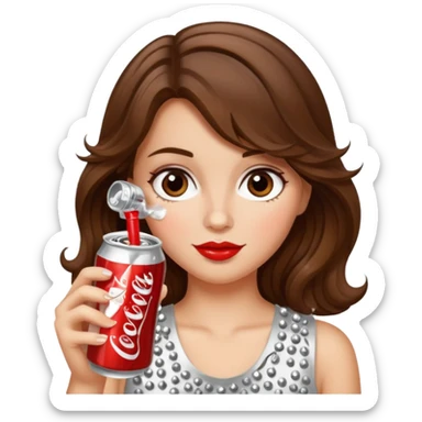 Girl with brown wavy hair drinking a bedazzled Diet Coke  sticker