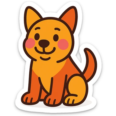 A shy smiling dog with blushing pink cheeks, vibrant toon style, transparent background. sticker
