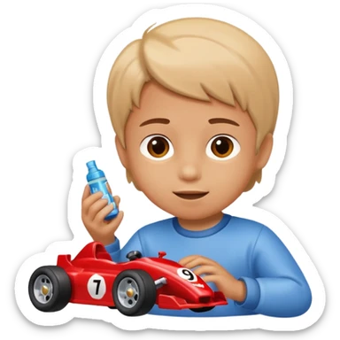 child playing with formula 1 toy car sticker